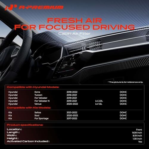 A-Premium Cabin Air Filter w/Activated Carbon, Compatible with Hyundai, Kia