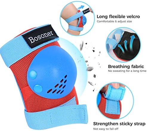 BOSONER Kids/Youth Knee Pad Elbow Pads for Roller Skates Cycling BMX Bike Skateboard Inline Rollerblading, Skating Skatings Scooter Riding Sports