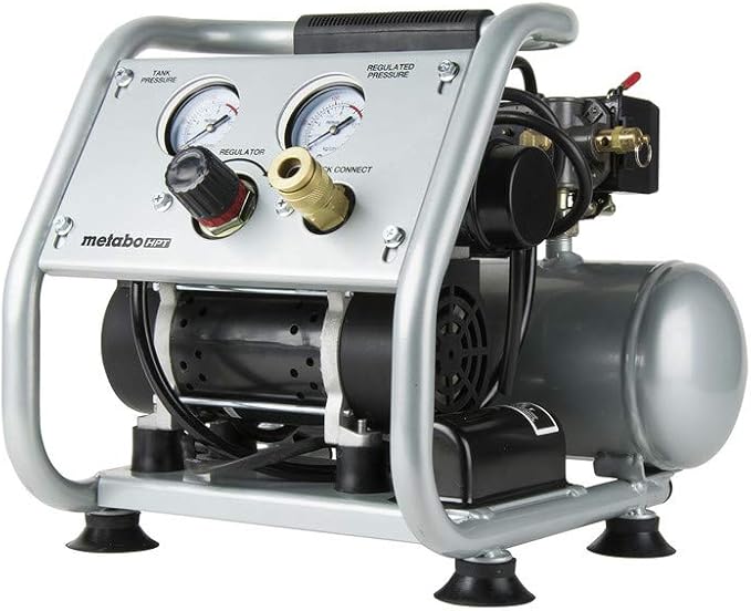 Metabo HPT Quiet Air Compressor, Portable 1 Gallon Oil-Free Air Compressor, Ultra-Quiet Operation at 59 dB, Universal Quick Coupler for Fast Tool Changes, Compact and Lightweight, EC28M