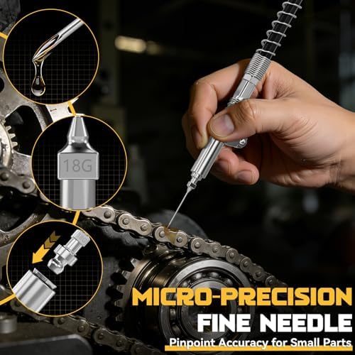Ecarke Grease Gun Coupler Kit, 12000 PSI High Pressure Quick-Release Coupler, 90 Degree Grease Gun Coupler Adapter & 2 Grease Needle Tips for Greasing Narrow, Tight & Deep Spaces