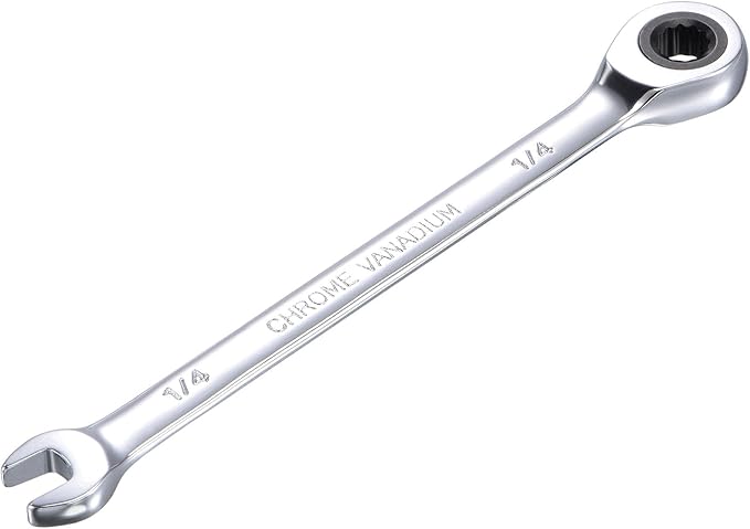 uxcell 1/4 Inch Ratcheting Combination Wrench SAE 72 Teeth 12 Point Ratchet Box Ended Spanner Tools, Cr-V