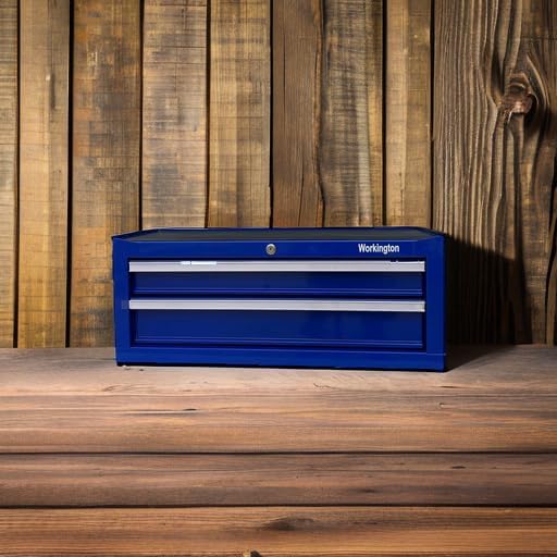 Workington Industrial 2 Drawers Portable Metal Intermediate Box, 26" Middle Tool Chest Cabinet with Ball Bearing Drawer Slides, Steel Tool Storage Box Organizer 4008 Blue
