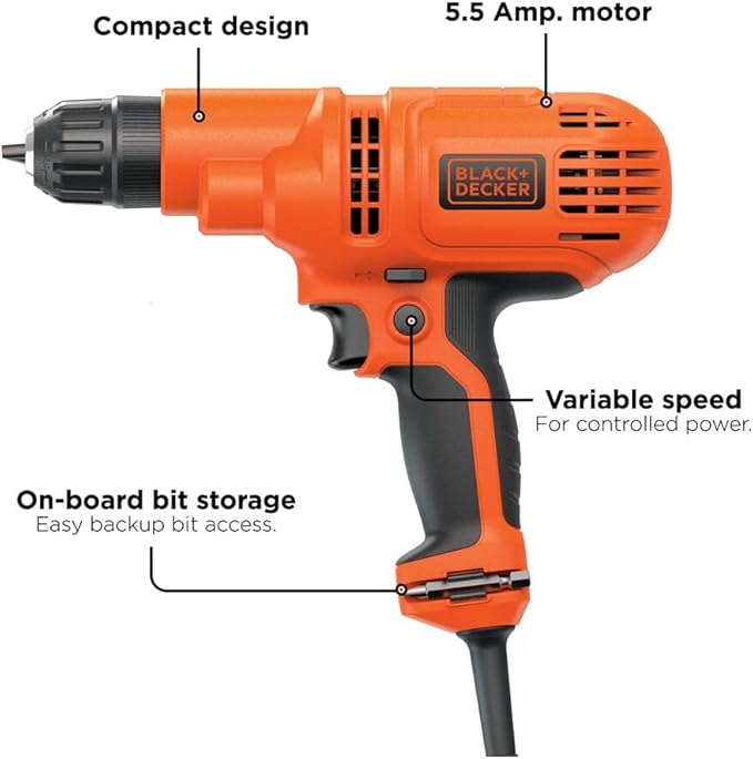 BLACK+DECKER Corded Drill, 5.5-Amp, 3/8-Inch (DR260C)