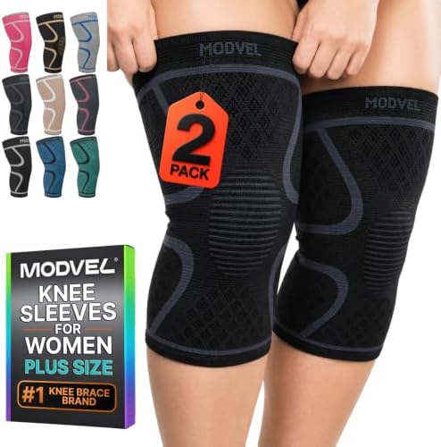 Modvel 2 Pack Knee Brace for Women - Knee Support for Walking, Knee Compression Sleeves for Pain Relief, Knee Sleeves for Women, Knee Brace for Sports, Workouts & Arthritis