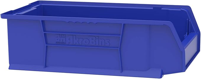 Akro-Mils 30280 Super-Size AkroBins Plastic Storage Bins, Space-Saving Stackable Bins for Garage, Classroom, Warehouse Organization, 20" L x 12" W x 6" H, Blue, 4-Pack