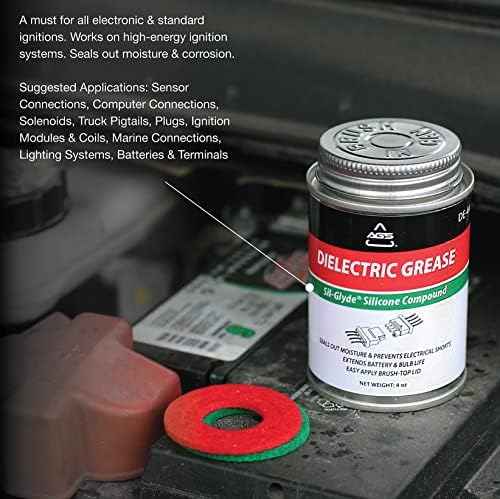 AGS Dielectric Grease for Electrical Connectors – 4oz Silicone Grease for Spark Plugs, Battery Terminals, Wiring & Connectors, Made in USA Since 1931, Brush-Top Can for Precise, Mess-Free Application