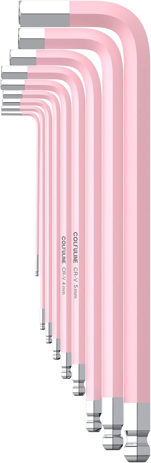 COLFULINE 18PCS PINK Allen Wrench Set, Metric Ball End Allen Key & Torx Key Set, Cr-V Star Hex Key Set for Women, Size T10-T50 & 1.5-10mm with Size-marked for Best Gifts and Home Repair