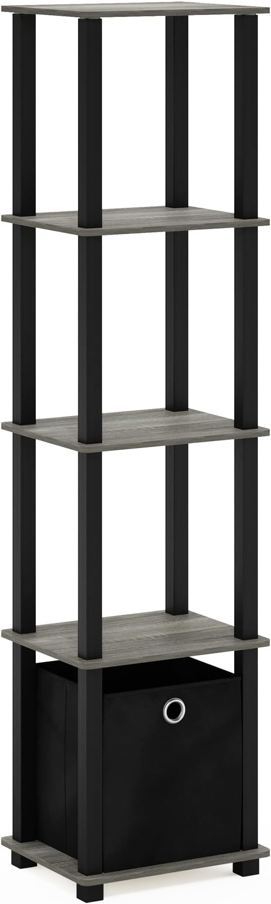 FURINNO TNT No Tools 5-Tier Display Decorative Shelf, French Oak Grey/Black/Black