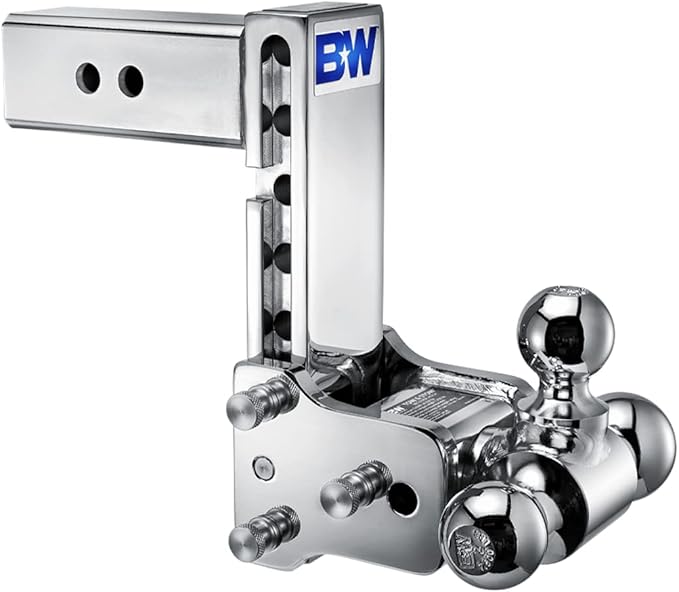 B&W Trailer Hitches Chrome Tow & Stow Adjustable Trailer Hitch Ball Mount - Fits 2.5" Receiver, Tri-Ball (1-7/8" x 2" x 2-5/16"), 7" Drop, 18,000 GTW - TS20049C