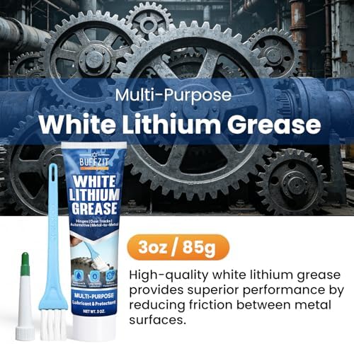 White Lithium Grease with Brush, Multi-Purpose Waterproof Lubricant for Hinges, Bearings, Gears & Garage Door, Long-Lasting Anti-Rust Grease for Automotive, Marine, Industrial & Household Use, 3oz/85g