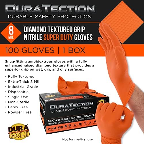 Dura-Gold Orange Diamond Textured Nitrile Disposable Gloves, 8 Mil, X-Large
