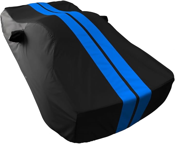 SR1 Performance USA C5 Corvette Car Cover Custom Fit Outdoor/Indoor UV Rain Protection - Ultraguard Plus 300 Denier High End for 1997-2004 C5 Coupe, Convertible, Z06 (Black with Blue Stripes)