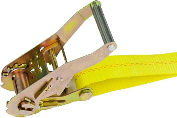 VULCAN Ratchet Strap with Chain Anchors - 2 Inch x 30 Foot - Classic Yellow - 3,600 Pound Safe Working Load