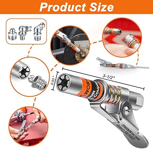 THINKWORK Strong Lock on Greases Gun Couplers with 12" Spring Flex Hose