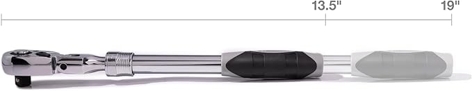 Steelman Pro 1/2-inch Drive 72-Tooth Extendable Flex-Head Ratchet (13.5-19-Inch Length), Heat-Treated Chrome-Vanadium Steel, Quick Release, Comfort Grip, Ideal for Auto Mechanics/Confined Spaces