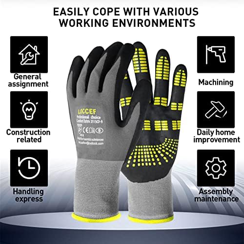 LOCCEF 6 Pairs MicroFoam Nitrile Work Gloves, Yellow Grip Dots