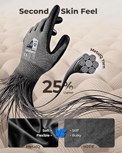 toolant ComfyCut A3 Cut Resistant Work Gloves, ANSI & EN388 Certified Protection with Superior Comfort, Fiberglass-Free, Touchscreen & Flexible Grip, for Fishing, Gardening, DIY, Assembly, Large