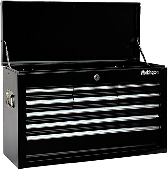 Workington Portable Metal Tool Chest with 9 Drawers, 24" 9-Drawer Tool Chest Cabinet with Ball Bearing Drawer Slides, Steel Tool Storage Box Organizer 4006 Black