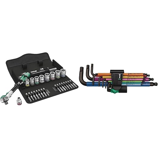 Wera 8100 SB 6 SPEED 3/8 29 PC 3/8" DRIVE METRIC & Tools 05073593001 950 SPKL/9 SM N SB Long ARM HEX Key Set, One Size, Multi