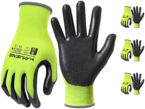 MANUSAGE Safety Work Gloves - Protective Glove for Men & Women - Ultrathin Hand Protection - For Construction, Gardening, Landscaping - Yellow - Size XXL - 3 Pairs