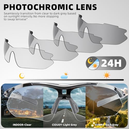 ROCKBROS Photochromic Pickleball Glasses Men Women UV400 & Head Strap