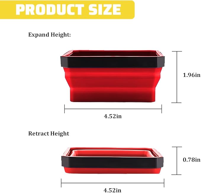 Collapsible Magnetic Car Parts Tray, Foldable Silicone Tool Tray with Magnetic Base, Double-Side Magnet Bowl for Auto Bolts, Screws, Nuts, Small Metal Parts, Universal Fit (Red)