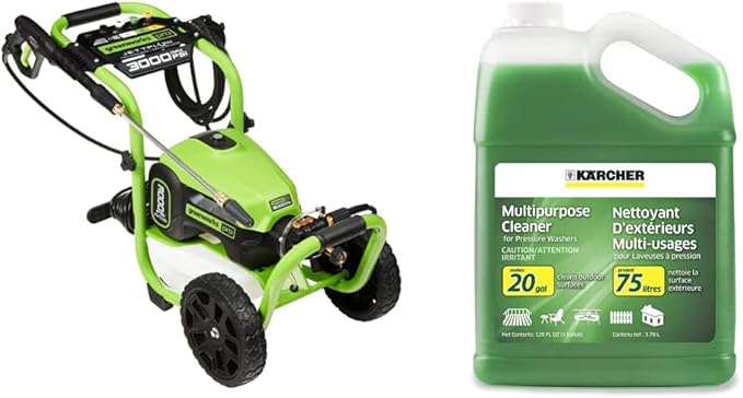 Greenworks 3000 PSI (1.1 GPM) TruBrushless Electric Pressure Washer (PWMA Certified) & Karcher Pressure Washer Multi-Purpose Cleaning Soap Concentrate – for All Outdoor Surfaces – 1 Gallon