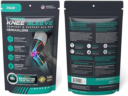 Modvel Compression Knee Brace for Women & Men - 2 Pack Knee Brace for Running Knee Pain, Knee Support Compression Sleeve, Workout Sports Knee Braces for Meniscus Tear ACL & Arthritis Pain Relief