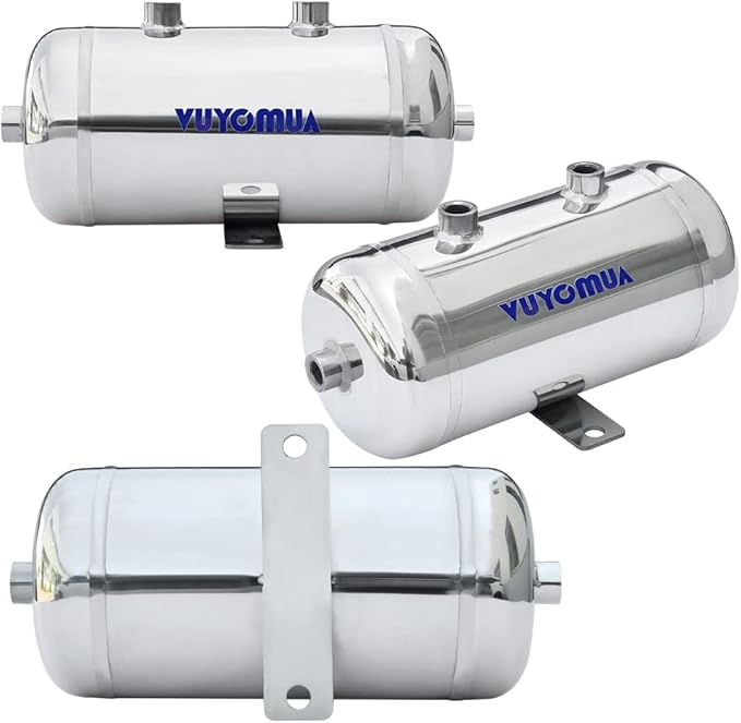 1/4" NPT Air Compressors 0.5 Gallon Stainless Steel Portable Air Compressor Max 180PSI Air Reservoir Water Storage Tank for Truck, Car, Air Horn, Inflating Tires, Air Ride