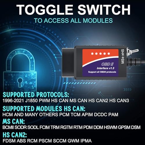 ELM327 USB Adapter OBD2 Scanner for Windows, ELMconfig FoCCCus Diagnostic Scan Tool with MS-Can/HS-Can Switch for Ford Lincoln Mazda Mercury Series Vehicles