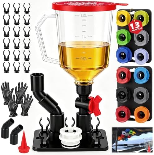 22-Piece Engine Oil Funnel Kit, Upgraded Magnetic Base, No-Spill Design