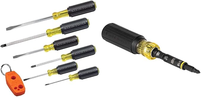 Klein Tools 85146 Screwdriver Set with Magnetizer/Demagnetizer for Magnetic Tips 3 Slotted & 32500HD Multi-Bit Screwdriver/Nut Driver, Impact Rated 11-in-1 Tool with Phillips