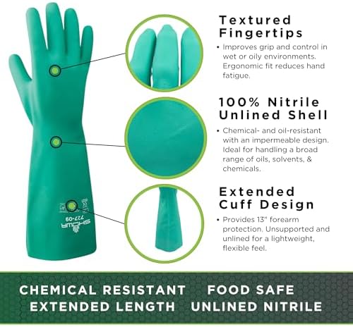 SHOWA 727 Chemical Resistant Gloves, 15-mil Nitrile, Medium 12-Pack