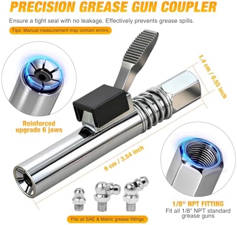 GOOACC Grease Gun Needle Tip & Grease Gun Coupler Set 12000PSI Narrow Needle Dispenser Quick Locking Grease Gun Tips Compatible with Pistol Grip Pneumatic Electric Grease Guns Fitting 1/8" NPT Thread