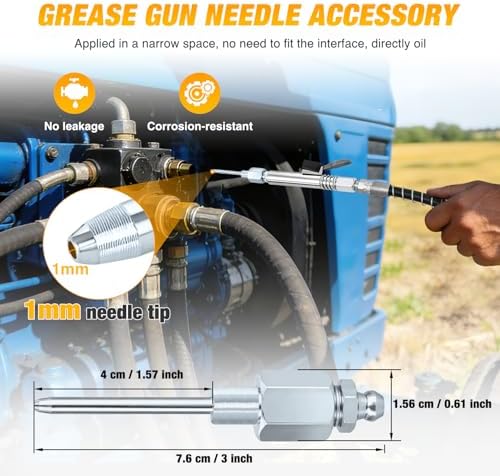 GOOACC Grease Gun Needle Tip & Grease Gun Coupler Set 12000PSI Narrow Needle Dispenser Quick Locking Grease Gun Tips Compatible with Pistol Grip Pneumatic Electric Grease Guns Fitting 1/8" NPT Thread