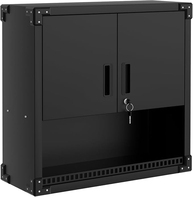 Heavy Duty Steel Garage Wall Cabinet, Floating Hanging Storage Organizer with Shelves & Locks, for Workshop, Warehouse, Kitchen, Black