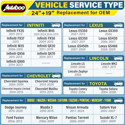 AUTOBOO Pro Silicone Windshield Wiper Blade 24"+19" All-Season Performance