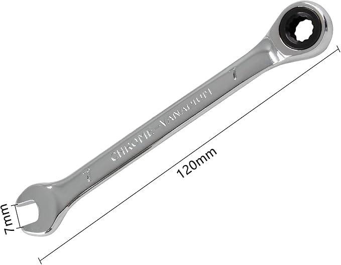 2 Pcs 7mm Ratchet Wrench Metric Ratcheting Wrench Set with 5° Movement and Hardened & 72 Teeth for Projects Metric Tight Spaces
