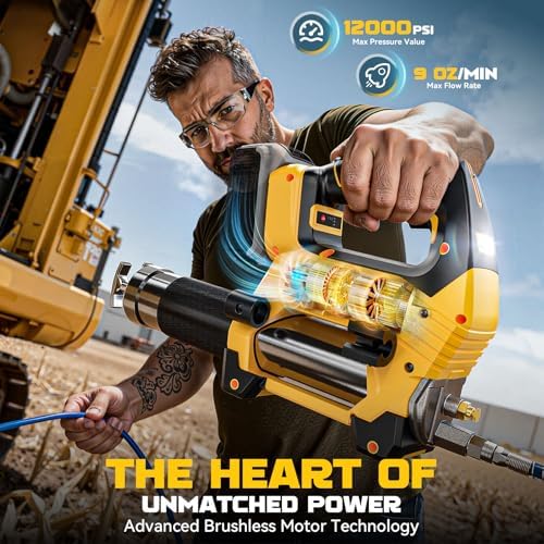 DIYtoolifz Cordless Grease Gun Compatible with DeWalt 20V Battery, 12000PSI High Pressure, 3-Speed&Brushless Motor, 9oz/min Max Flow, 2-in-1 for Cartridge/Bulk Grease, 39.4”Hose&4 Couplers(Tool Only)