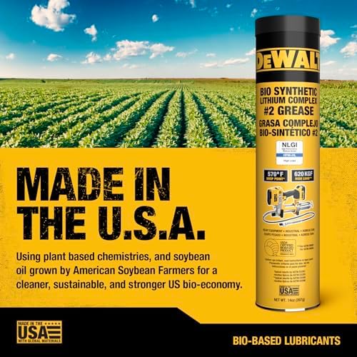 DEWALT Biosynthetic Lithium Complex #2 Grease - USDA Certified Industrial Grade CV Joint & Wheel Bearing Grease for High-Load, High-Temp Use in Construction, Agriculture - 14 oz