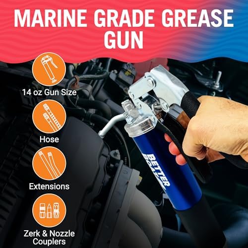 Manual Grease Gun Kit, 14 Oz Cartridge, Pistol Grip, Marine Wheel Bearing