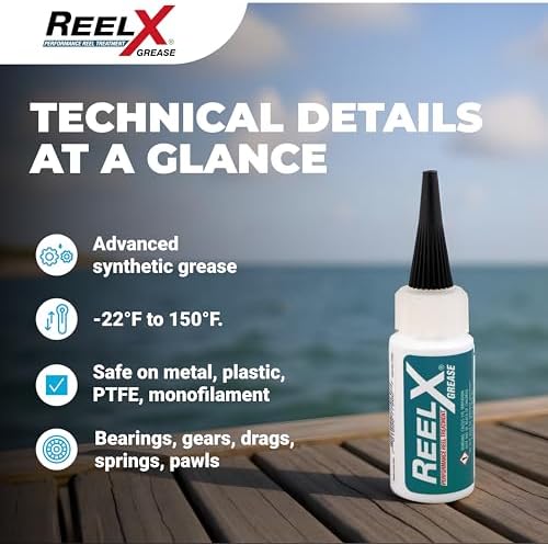 ReelX Fishing Reel Grease, Marine-Grade Anti-Rust Lubricant for Bearings, Spinning, Baitcasting, Spincast, Fly, Trolling & Electric Reels, Corrosion Prevention & Control, 1 oz with Applicator Tip