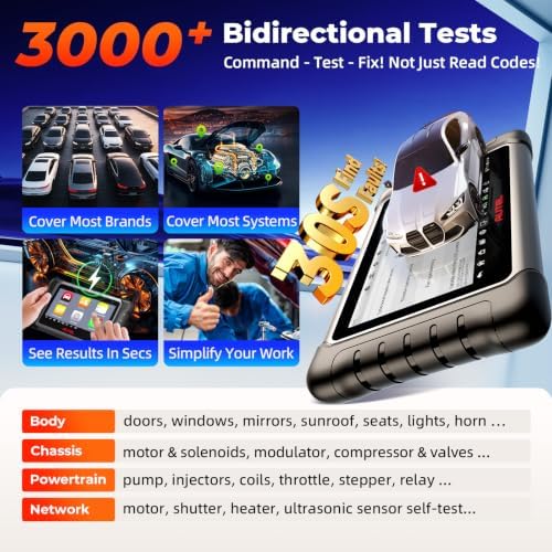 Autel Scanner MaxiCOM MK808S: 2026 Bidirectional Tool as MaxiCheck MX900 MK900BT MK808BT Pro MX808S 808Z, 28+ Service for 200+ Brands, 3000+ Active Test, All System Diagnose, Injector, FCA & SGW OS 11