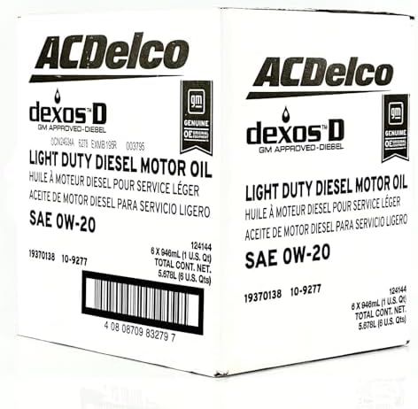 ACDelco GM Original Equipment 10-9277 (19370138) dexosD™ 0W-20 Diesel Motor Oil - 1 qt (Pack of 6)