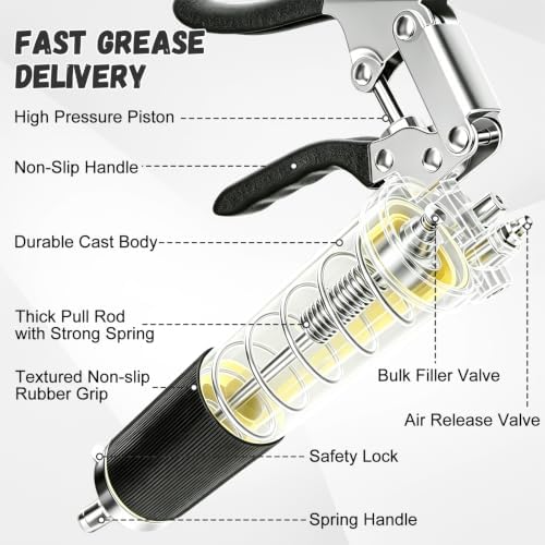 8000 PSI Grease Gun Kit,Quick-Release Coupler, 90° Adapter,14 oz