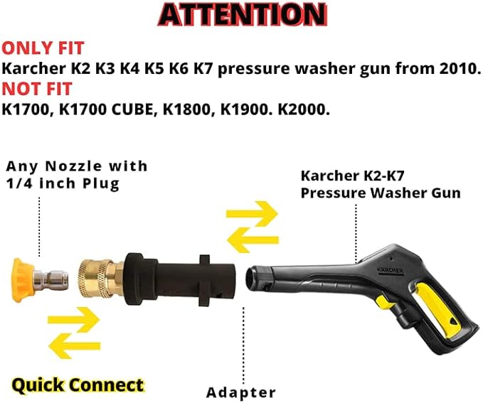 xiangxu Pressure Washer Gun Adapter to 1/4'' Quick Connect Fitting, Only Compatible Karcher K2, K3, K4, K5, K6, K7,Foam Gun Parts