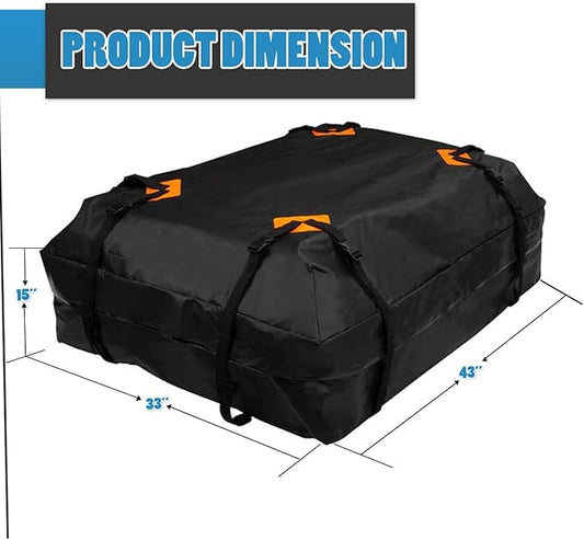 VaygWay 15 Cubic Feet Car Rooftop Cargo Carrier Bag – Black Waterproof Heavy Duty Car Roof Cargo Bag –Perfect for Vehicle with/Without Rack– Universal Car SUV Roof Top Traveling Camping Luggage Bag