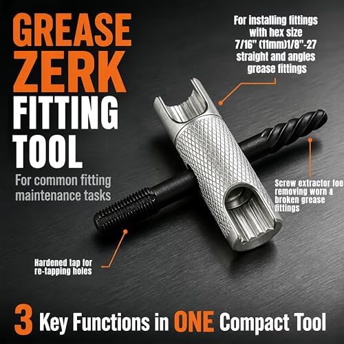 Grease Fitting Tool Kit, Universal Zerk Fitting Installer Remover Rethread Tool, 1/4"-28 & 1/8" NPT Grease Fittings Repair Tool for Remove, Rethread, Install