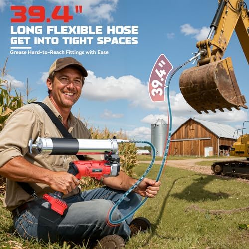 DIYtoolifz Cordless Grease Gun Compatible with Milwaukee 18V Battery, 12000PSI High-Pressure with 2-in-1 Rotating Handle, 39.4" Hose & 4 Couplers for Bulk & Cartridge Grease (Tool Only)