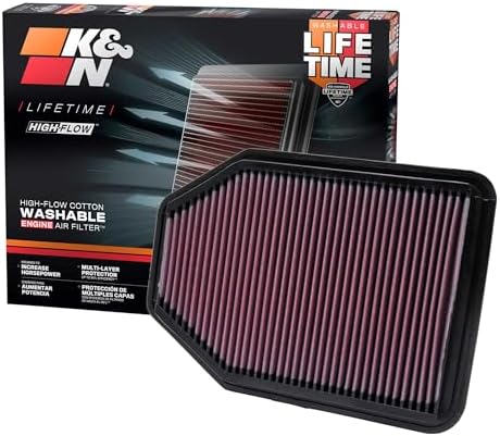 K&N High-Flow Original Lifetime Engine Air Filter: Increase Power: Premium, Washable: Compatible with 2007-2018 JEEP: Wrangler, Wrangler JK, 22-2364